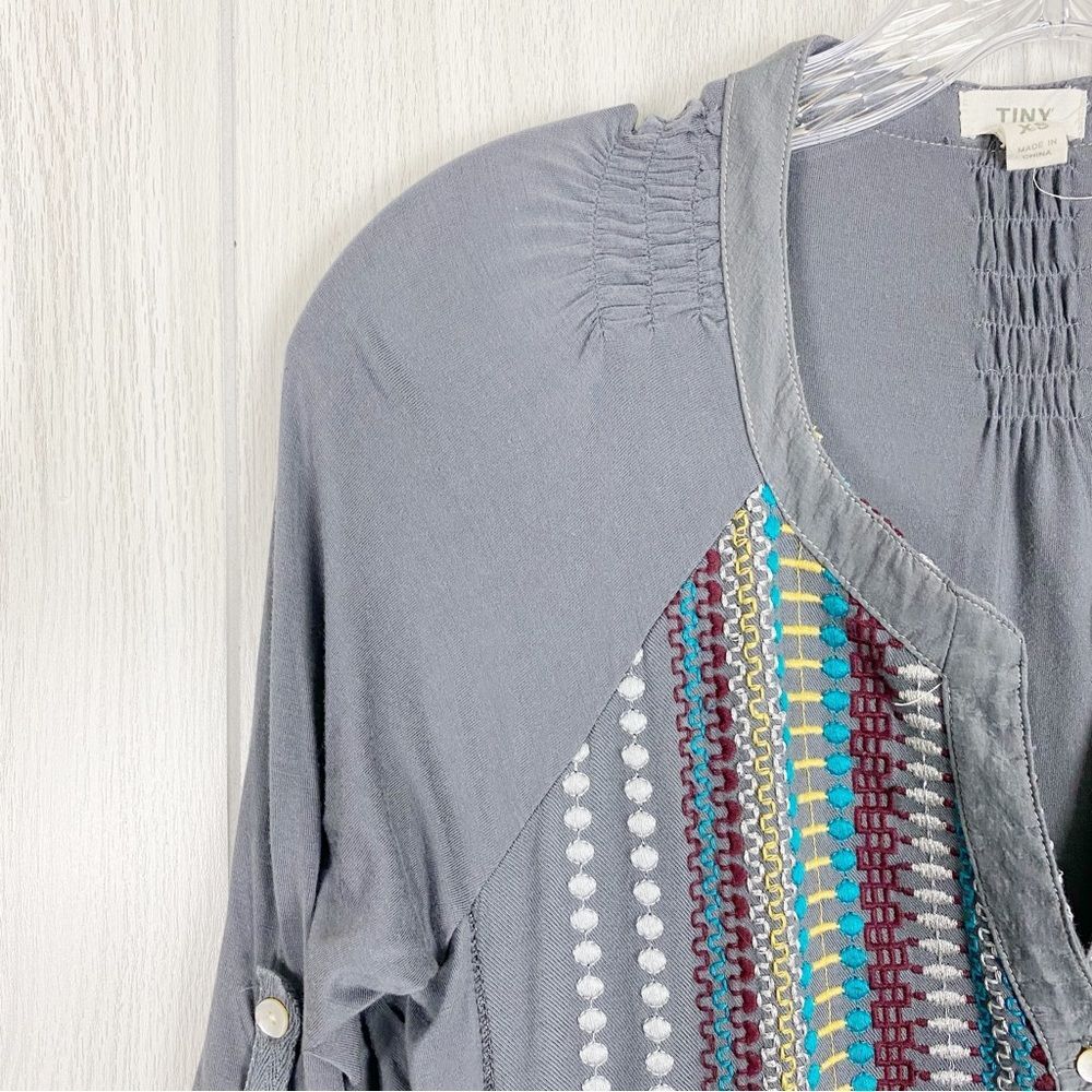 Tiny | Grey Embroidered Tunic Button Front Dress … - image 5